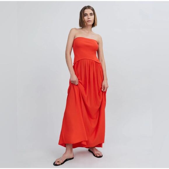 SOLID & STRIPED Lava Orange Sasha Strapless Knit Maxi Dress - Picture 2 of 5
